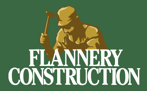 Man hammering on green background - Flannery Construction Logo